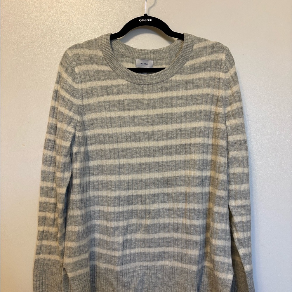 Old Navy Gray and White Striped Sweater